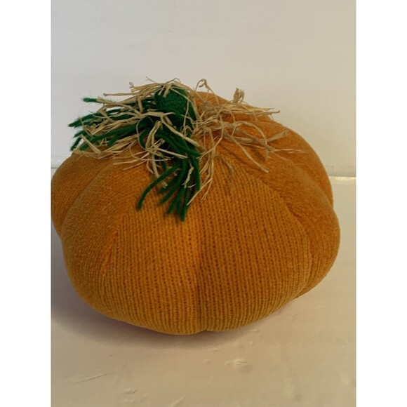 Crocheted Pumpkin Throw Pillow Autumn Fall Halloween Orange Jack O Lantern - Picture 4 of 8